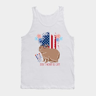 Dont Be Worry Be Capy USA Flag Patriotic Fourth Of July Tank Top